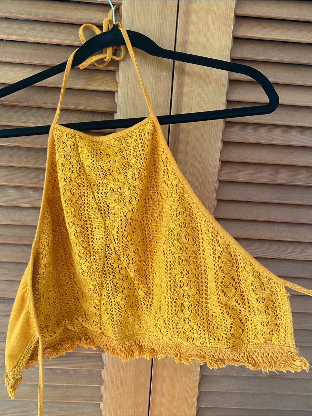 EARTHBOUND Mustard Yellow Crochet Halter Crop Top